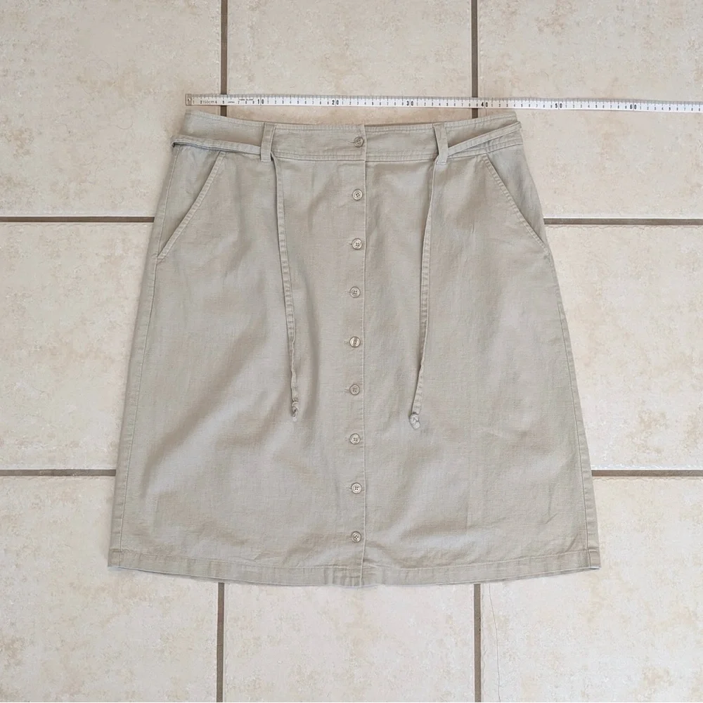 Eddie Bauer Linen & Cotton Size 14 Vintage Button Up A Line Tan Safari Skirt - Picture 8 of 14